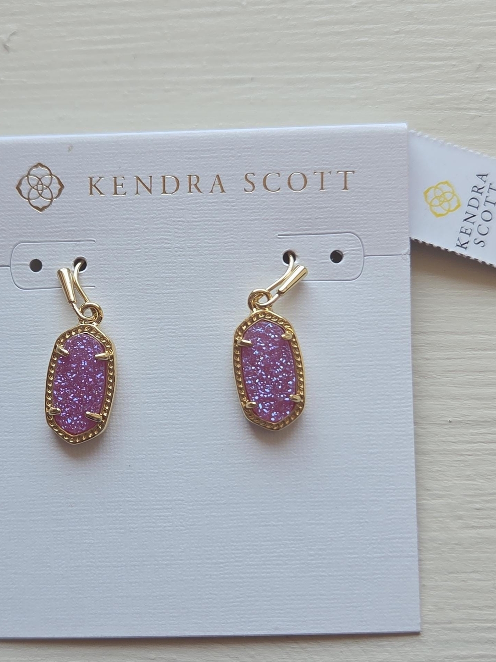 Kendra Scott Lavender Sparkle Druzy Drop Earrings in Gold